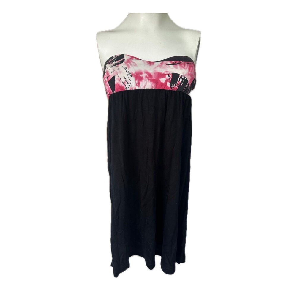 HUGS and HONIS Hawaiian Aloha Padded Strapless Stretch Empire Waist Mini Dress S
